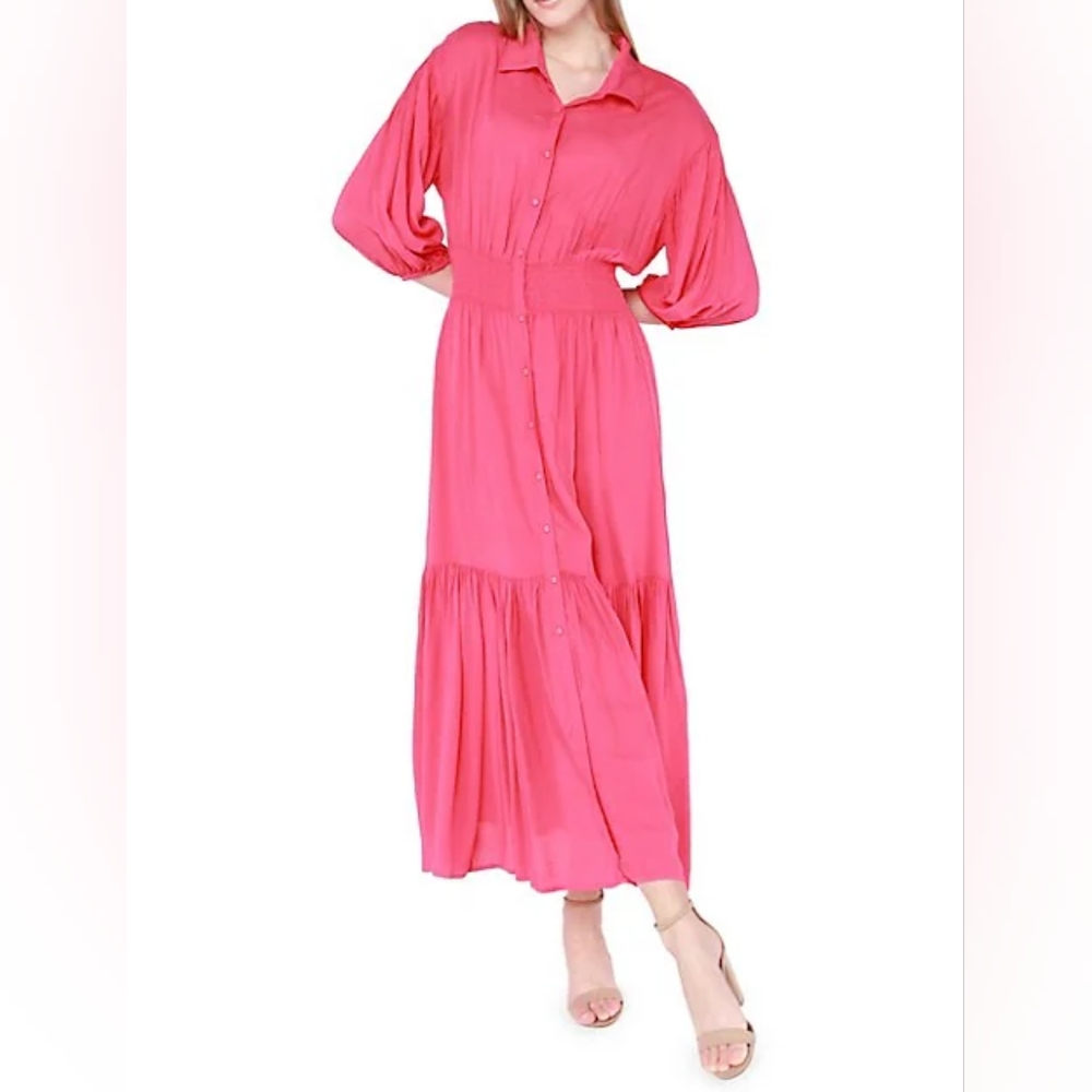 NWT DEX SMOCKED WAIST MAXI SUMMER SHIRT-DRESS ( SIZE L )